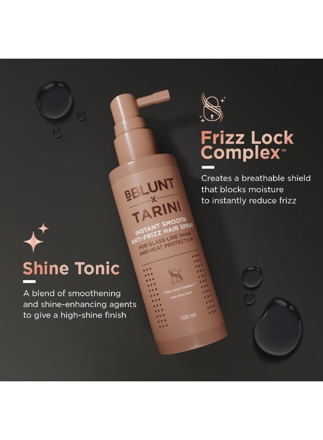 BBLUNT x TARINI INSTANT SMOOTH ANTI-FRIZZ HAIR SPRAY For Glass-Like Shine & Heat Protection |With Frizz Lock Complex™ & Shine Tonic | Humidity-Proof | Activated By Heat |  | All Hair Types 100ml - Image 2